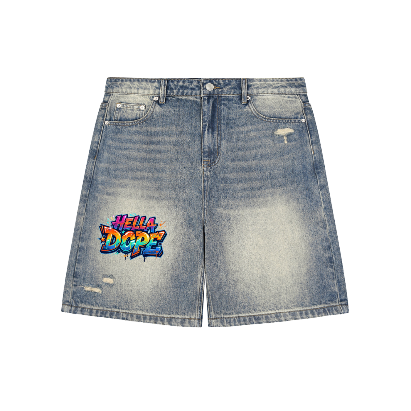 Faded Distressed Baggy Denim Shorts